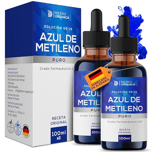 Detox Organica Azul de Metileno Solución de 1% con Pipeta 2 x 100 ml - Methylene Blue de Alta Pureza Sin Aditivos-Fabricado en Alemania