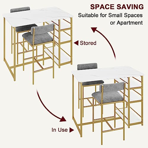 Ensemble table de bar et 2 tabourets rembourrés avec rangement intégré - 8
