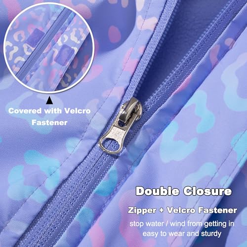 Waterproof Jacket Girls - Rain Jacket Kids Hooded Raincoat Fleece Lined Windbreaker Windproof Sports Coat Zipper Outwear4