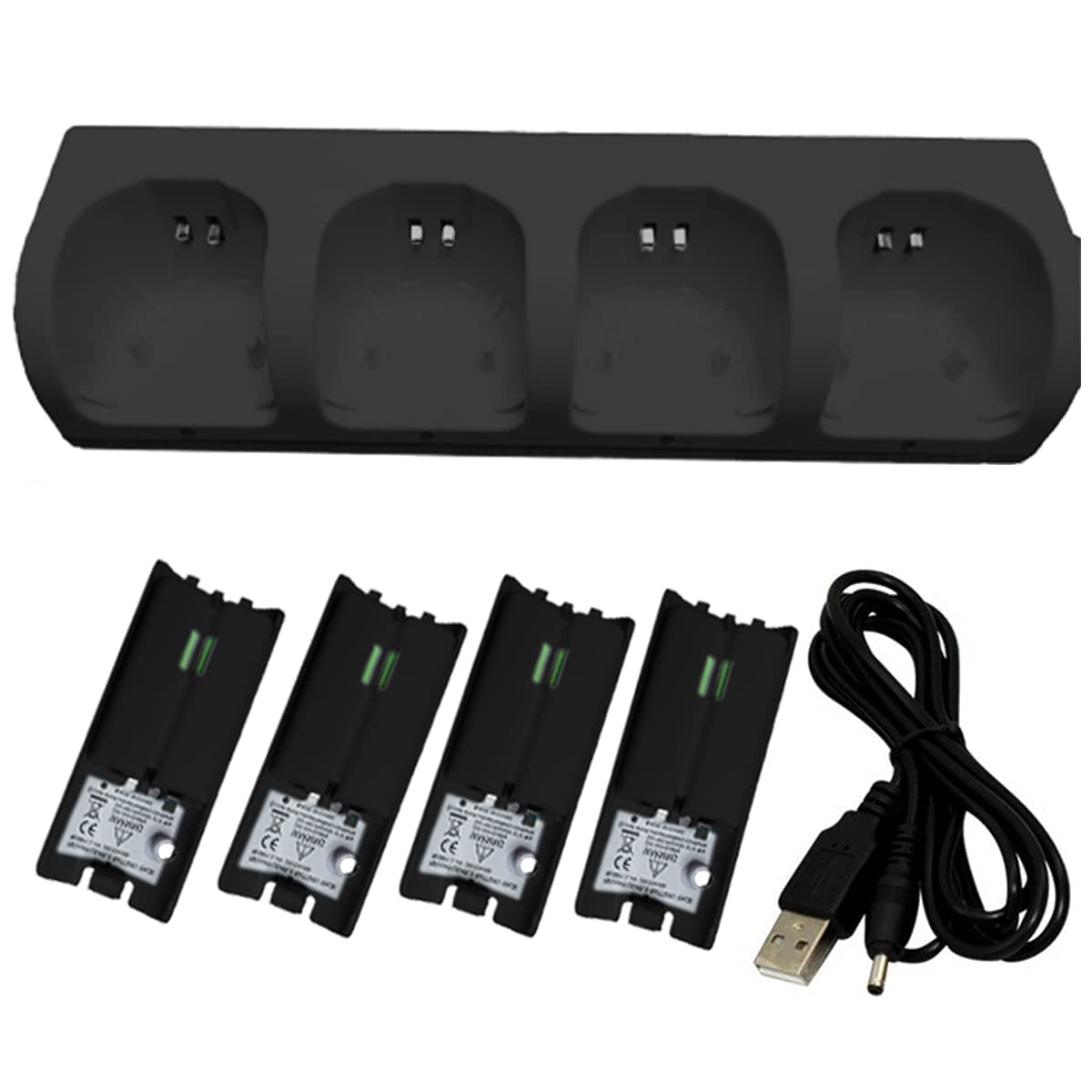 SOONHUA Station de Charge Wii 4 en 1 Avec 4 Piles Rechargeables Et Indicateurs LED pour Télécommande - Noir