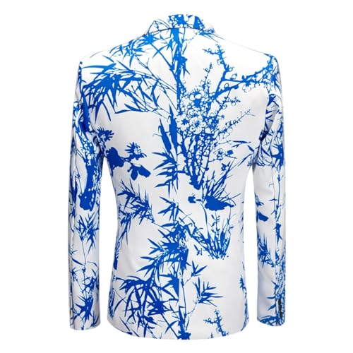 Men Party Blazer Print Blue Bamboo Pattern Slim Fit Clothing Printed Suit Jacket Wedding Dress Coat2