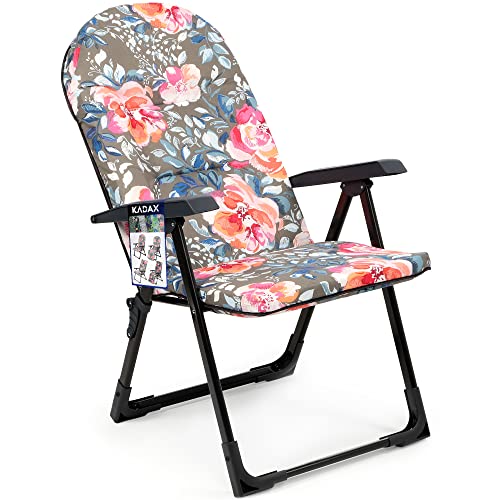 KADAX Sillón de jardín con Respaldo Ajustable, Silla de Relax de Estructura de Acero pulverizado, Silla Plegable con Capacidad de Carga de hasta 110 kg, (S Ovalado, Gris/Rosa)