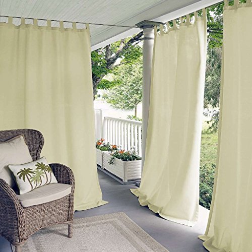Elrene Home Fashions Matine Solid Tab-Top Indoor/Outdoor Curtain Panel, 52 inches X 95 inches, Ivory, W 52" x L 95" (1 Panels)