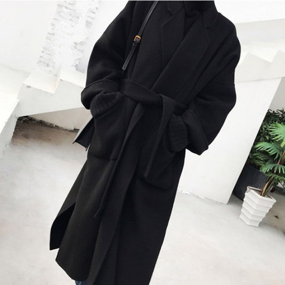 Cappotto in cashmere laterale, da donna, lungo, sopra il ginocchio, giacca in lana con cintura Trench puro stile coreano con risvolto, capispalla invernale