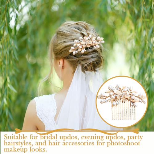 Peine para cabello nupcial estilo flor perla dorado miniatura 6