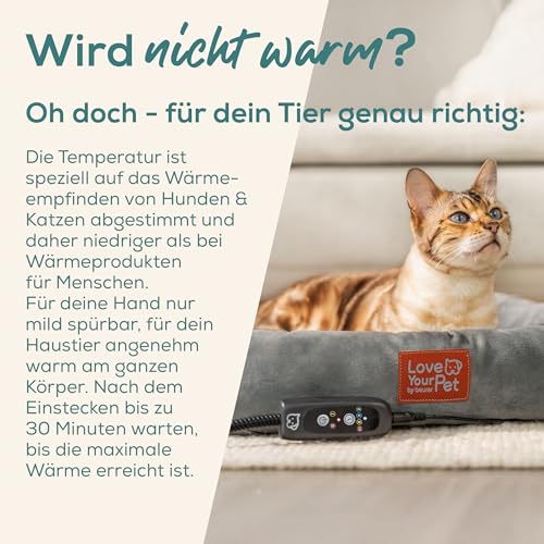 Beurer Love Your Pet Wärmebett Kira für Hunde und Katzen, elektrisch beheiztes Hundebett mit Timer, kuscheliges Katzenbett, Heizbett waschbar bei 30°C, Kratzfest und wasserdicht, 58 x 50 cm