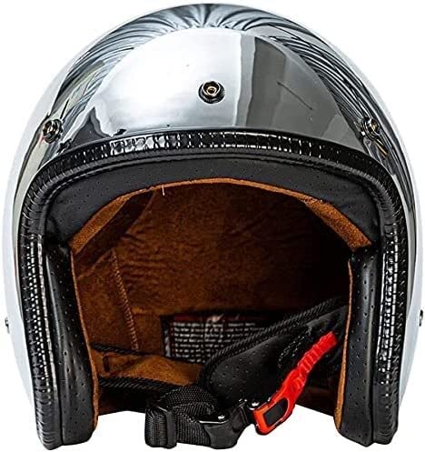 Ever TA Retro 3/4 Open Face Motorcycle Helmet, Vintage Mirror Silver Plating Helmet DOT Cerified Men Women Motorbike Jet Half Helmet for Cruiser Scooter Chopper ATV (Color : G, Size