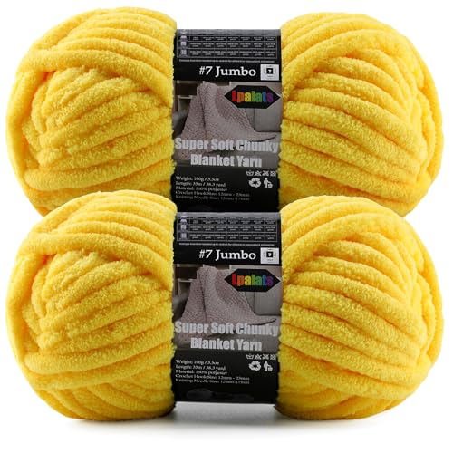2-Pack Super Soft Chunky Yarn for Crocheting Blankets - 7oz/76.4yd Total Thick & Plush Chenille Yarn for Quick Baby Projects Amigurumi Scarves Vivid Yellow