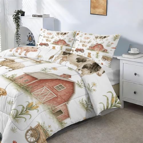 Image of DJNAR King Size Comfoter Set for Kids Farm Animal Bedding Sets