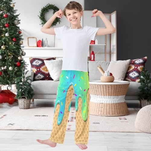 Boy's Pants Blue Gold Ice Cream Jogger Pants Elastic Waist Long Bottoms Trousers with Pockets 6-14 Years2