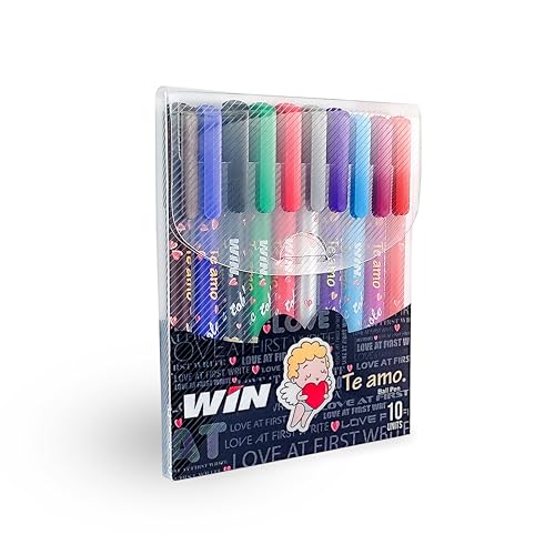Lot de 10 stylos à bille multicolores WIN Te amo à pointe fine 0,7 mm pour école et bureau