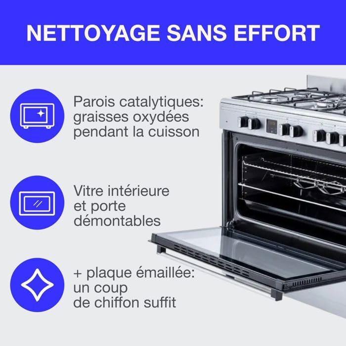 Cuisiniere piano four multifonctions catalyse - CONTINENTAL EDISON - CECP9060IXDD - 95 L - Affichage digital - L90 x H 85 cm - Inox