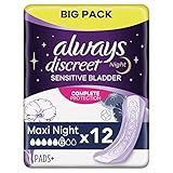 Always Discreet Plus Maxi Night Incontinence Pads for Bladder Weakness, Pack of 12
