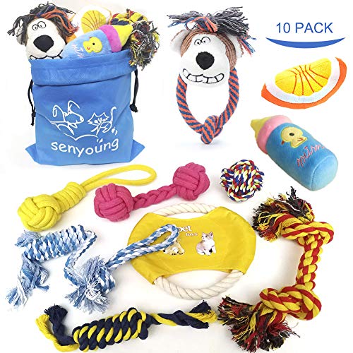 Senyouth Dog Rope Toys for Aggressive Chewers, 10 Pack Durable Natural Cotton Dog