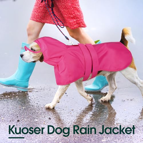 Kuoser Dog Raincoat, Waterproof Dog Jacket with Hood, Reflective Pet Rain Coat for Small Medium Large Dogs, Adjustable Lightweight Puppy Rain Gear for Outdoor Protection & Night Walks