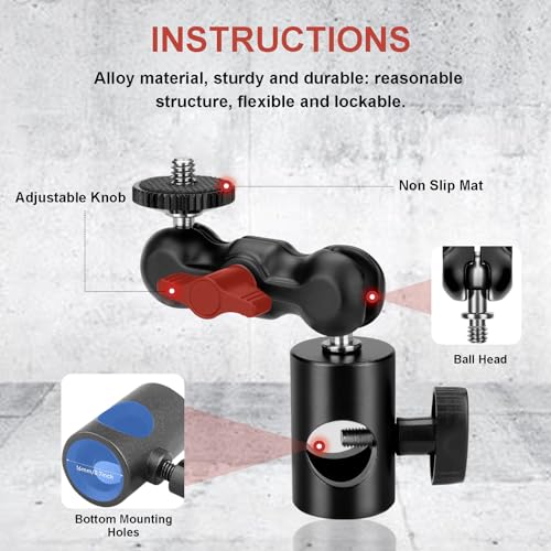 Image of Light Stand Mount Adapter with Double Ball Head - Compatible with Camera Monitor, Ring Light - Fits Flat Head Light Stand, Boom Arm - Max Load 4.4lb /2kg - 1 /4'' Screw