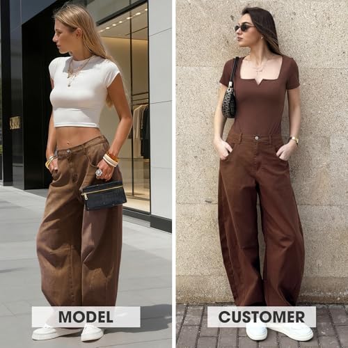 Image of EXLURA Womens Barrel Jeans Wide Leg Y2K Boyfriend Denim Pants Hip Hop Vintage Baggy Jeans Cotton Mid-Low Elastic Waist Pants