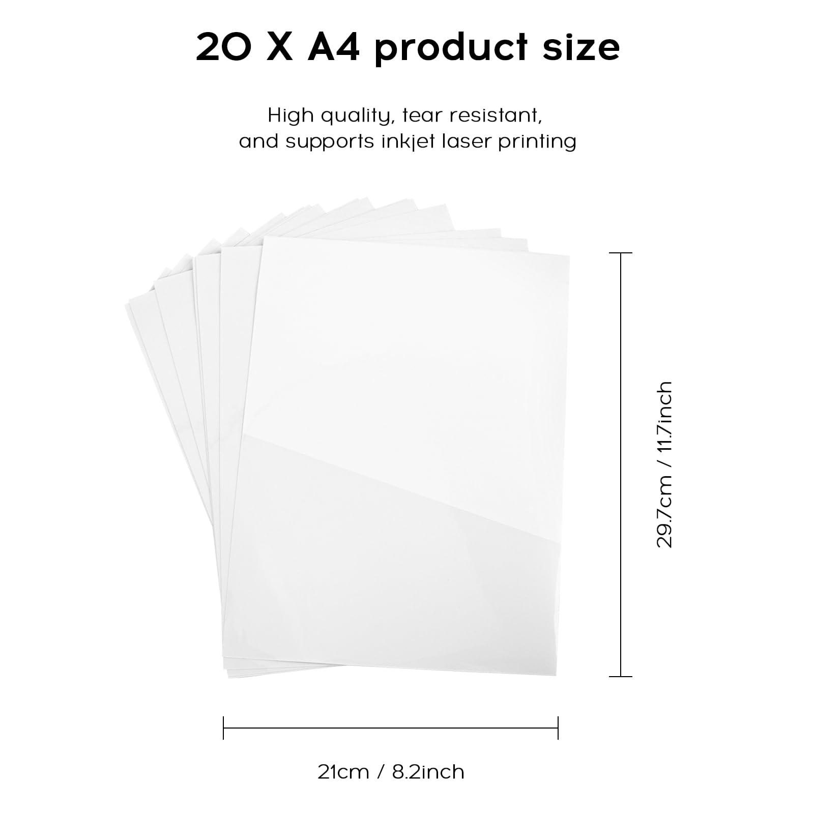 Papier Autocollant Transparent Nivofu A4 - 20 Feuilles - Imprimante Jet D'Encre/Laser