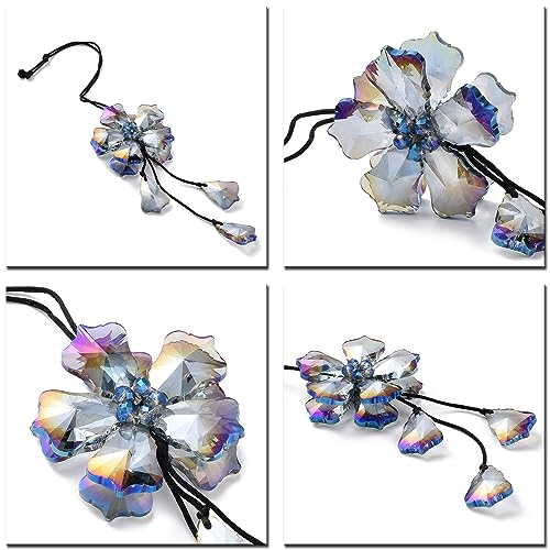 Image of Crystal Flower Car Rear View Mirror Pendant Suncatcher Ornament for Automotive Decoration Accessories Interior Rearview Mirror Hanging Charm, Colorful