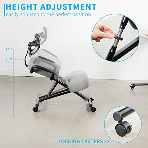 DRAGONN Ergonomic Kneeling Chair with Back Support, Adjustable Stool for Home and Office with Angled Seat for Better Posture - Thick Comfortable Cushions, Gray (DN-CH-K02G) - Thumbnail 4