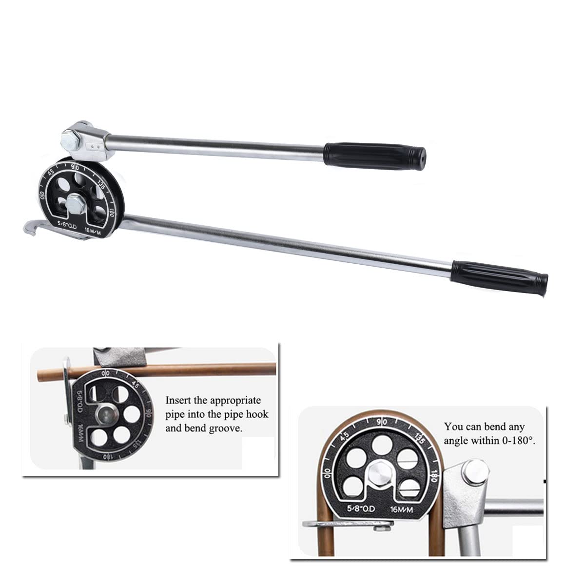 Doblador de tubos para metal aluminio tubos de cobre, herramienta para doblar tubos de 0 a 180 grados, dobladora de tubos Manuel, diámetro de tubo aplicable 5/8", 16 mm