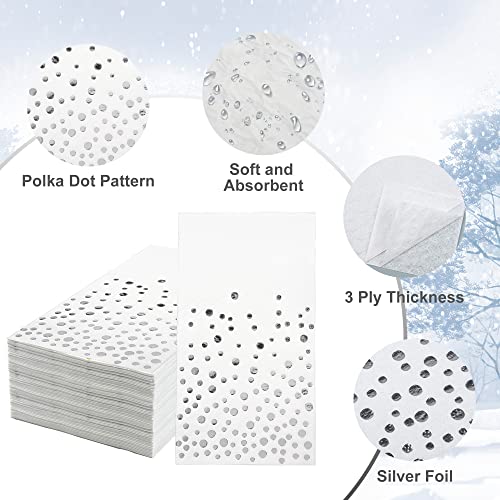 120 Pcs Silver Foil Guest Napkin White Silver Polka Dots Paper Napkin Decorative Disposable Hand Towel Dinner Party Napkin For Birthday Wedding Party Holiday Celebration Bathroom, 4.3 X 7.9 Inch #TOP2