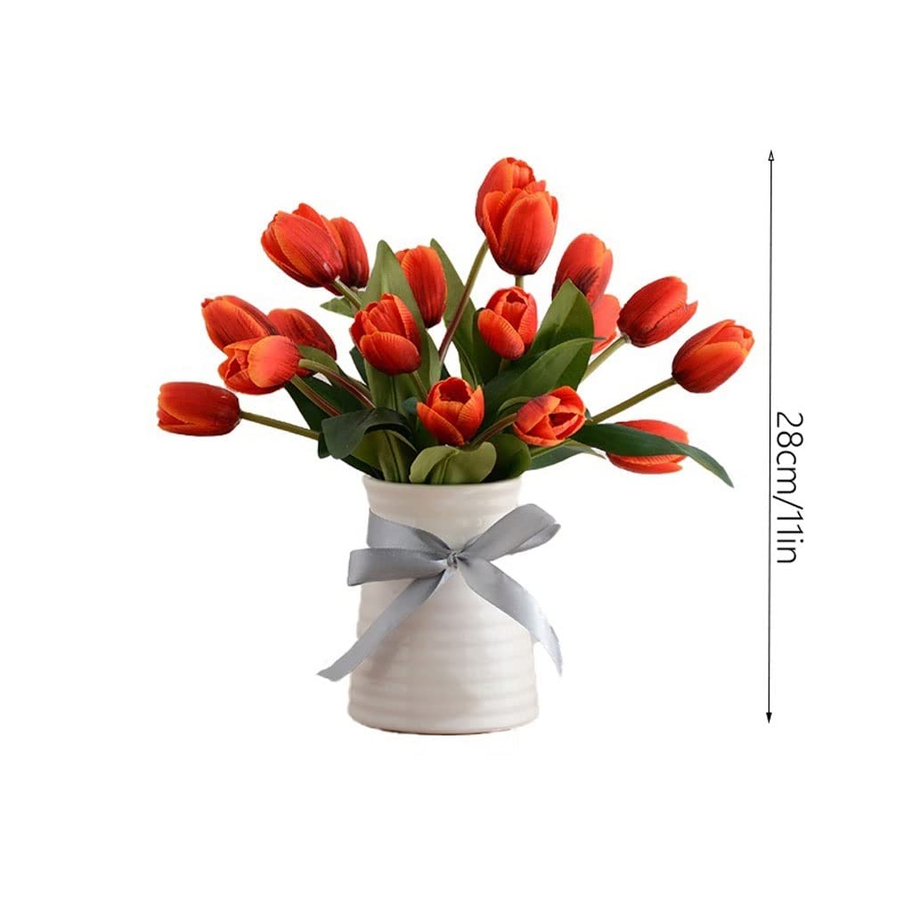 Künstliche Blume Tulpe Kunstblumen Set Blumenarrangement mit Keramik Spiralmuster Vase Kleine Faux Trockenblume für Wohnzimmer Dekor Zuhause und Büro Artificia