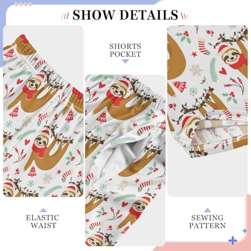 ZZXXB Merry Christmas Sloth Holly Leaves Boys Long Pants Soft Trousers Elastic Waist Kids Lounge Bottoms with Pockets S-XL4