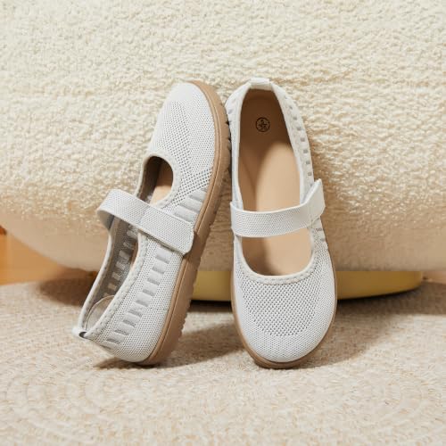 Image of Waluzs Wide Toe Box Flats Shoes Women Knit Ballet Flats Mary Jane Dress Flat Wide Width Walking Shoes Slip-on with Strap
