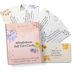 MESMOS 52 Mindfulness Cards with Action Plans. Relaxation Stress Relief Gifts for Women, Positive Affirmation Cards, Anxiety Relief Items, Meditation Self Care Kit, Relaxing Spiritual Gifts for Women