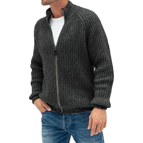 Cardigan homme col montant zippé veste casual gilet fermeture éclair intégrale manche longue