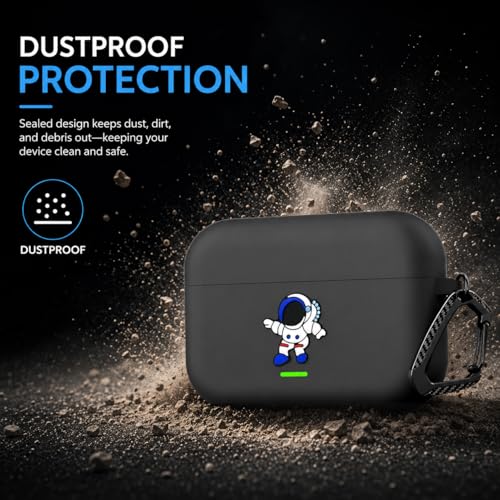 Image of Anvique Silicone Case Cover for Realme Buds T500 Pro, Shockproof Protective Earbuds Cover with Keychain Hook, Anti-Scratch Soft Silicone Skin, Full Body Protection Case (Astronout)