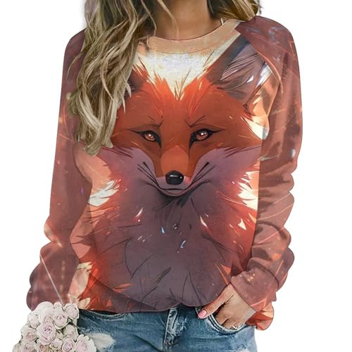 Bengbobar Hoodie for Women Loose Fit Spring Comfortable Crewneck Long Sleeve Oversized Pullover Women Classic Daily Wear Dancing Womens Hoodie-Beautiful Fox-M