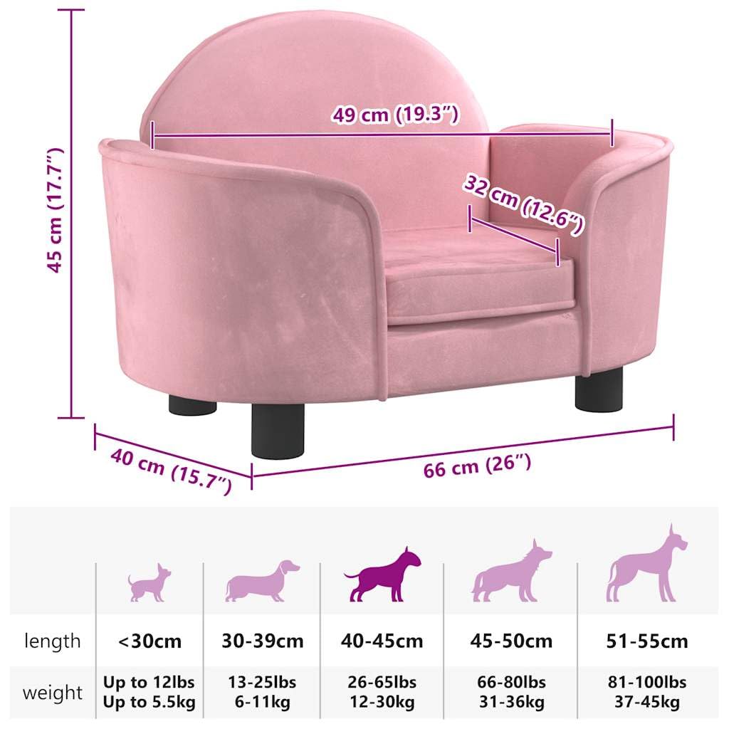 vidaXL Cama para Perros de Terciopelo Rosa, Sofá para Mascotas, 66x40x45 cm