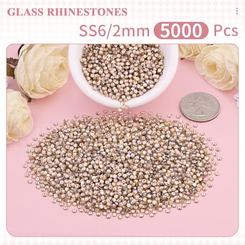 Image of 5000PCS SS6 /2mm Crystal Glass Rhinestones for Bedazzling (Golden Shadow) | Flatback Rhinestones for Crafting DIY Nail Art Makeup Decoration, Gems Diomand Charms for Tumbler Shoes Clothing Mug