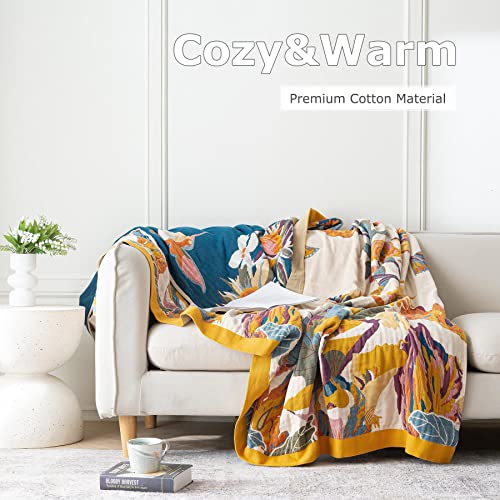 Boho Throw Blanket 100% Cotton Ultra Soft Bed Throw Large Summer Blanket Floral Bird and Butterfly Farmhouse Decor Bed Blankets,60"×80" All Season Blankets for Sofa Couch Chair - Image 6