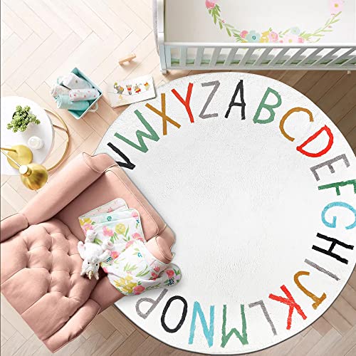 Topotdor Rainbow Round Kids Play Rug Alphabet Nursery Area Rug Extra Large Soft Crawling Play Mat for Children Toddlers Bedroom (47 inch, Multi Color) - Image 3
