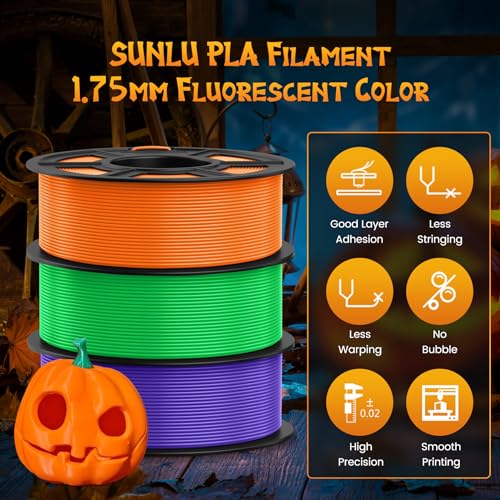 Image of SUNLU Fluorescent PLA 3D Printer Filament, PLA Filament 1.75mm, Brighter Color for Halloween Decoration, Neatly Wound Filament, Fit Most FDM 3D Printer, 1kg Spool, Fluorescent Orange