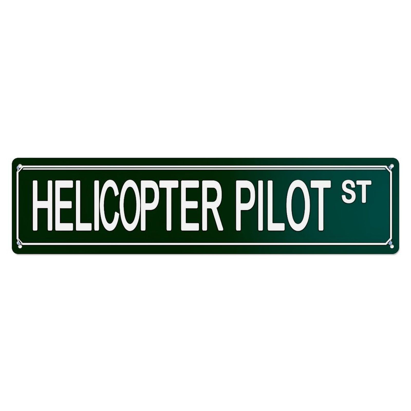 Helicopter Pilot Street Sign Retro Metal Tin Sign, Vintage Decor Art Poster for Bar, Home, Man Cave, Kitchen, Laundry Room Gift 4x16Inch