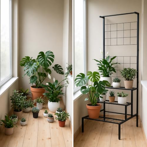 Image of 6-Tier Rust-Proof Metal Plant Stand for Balcony & Indoor Use - Heavy-Duty Gamla Stand for 6 Pots (Lohe Ka Stand) (large 3 tier plant stand)