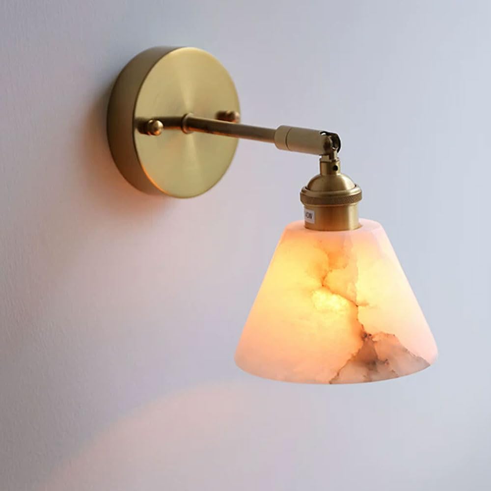 KXKLGWHN E26 Light Source Indoor Wall Sconce, Nordic Industrial Style Alabaster Wall Lamp, Hard Wiring Connection Marble Wall Light, Dressing Table Bedroom Corridor Decorative Lighting Fixtures