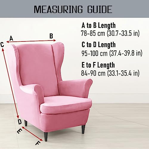 Image of HOKIPO 210 GSM Premium Velvet Stretchable Wingback Chair Cover, Pink (AR-4761-PNK)
