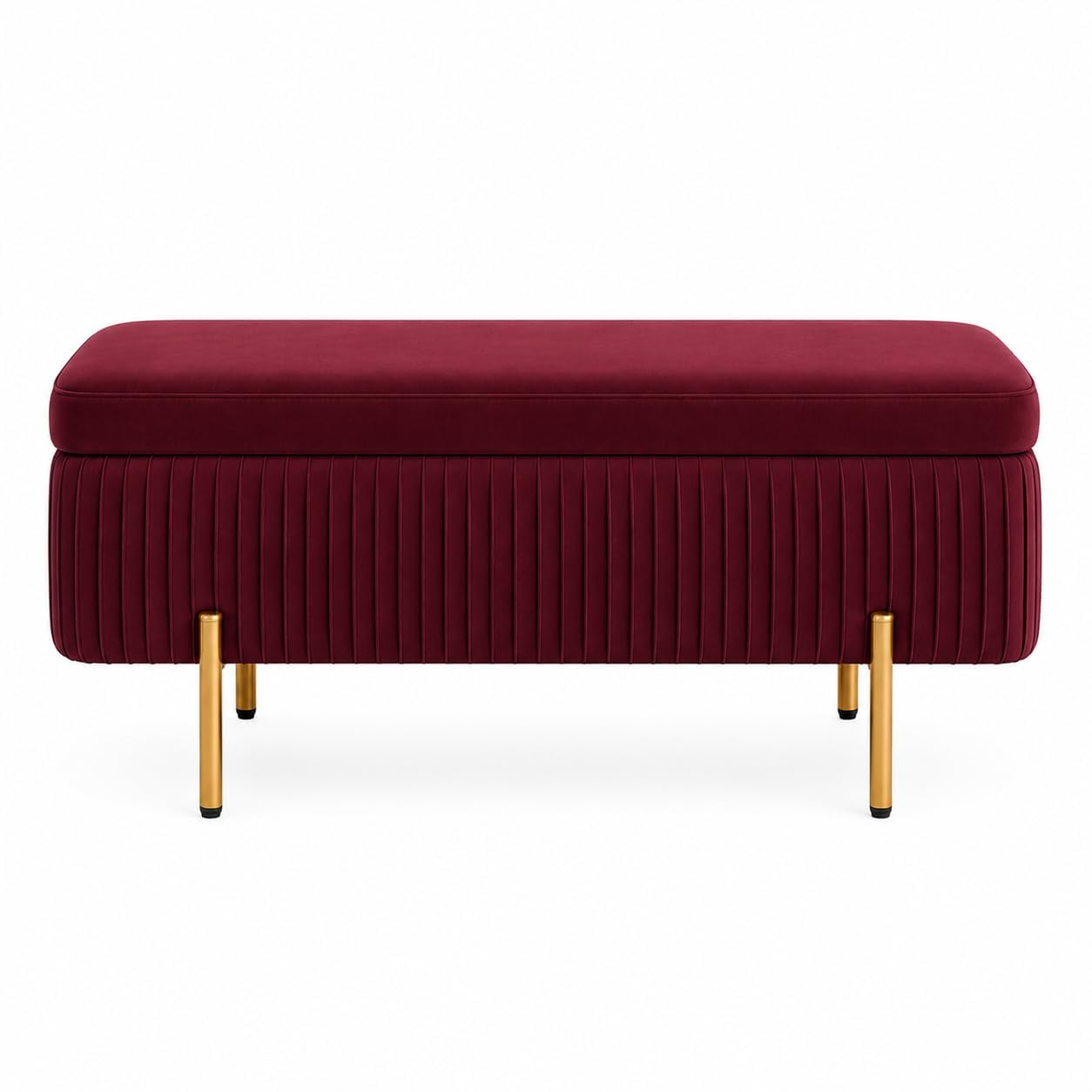 Velvet Storage Ottoman Bench with Hidden Storage, Upholstered Bedroom Bench with Gold Metal Legs, Modern End of Bed Bench for Living Room, Entryway & Hallway, 109.2 x 44.5 x 47 (Wine Red)-image-47
