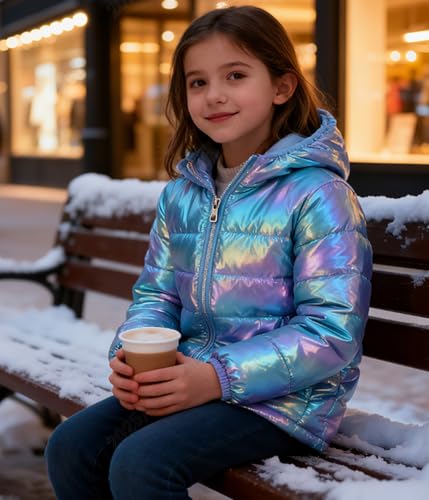 Image of Lovekider Hooded Puffer Jacket for Girls 4-12T Down-Alternative Winter Coat Shiny Outerwear for Kids