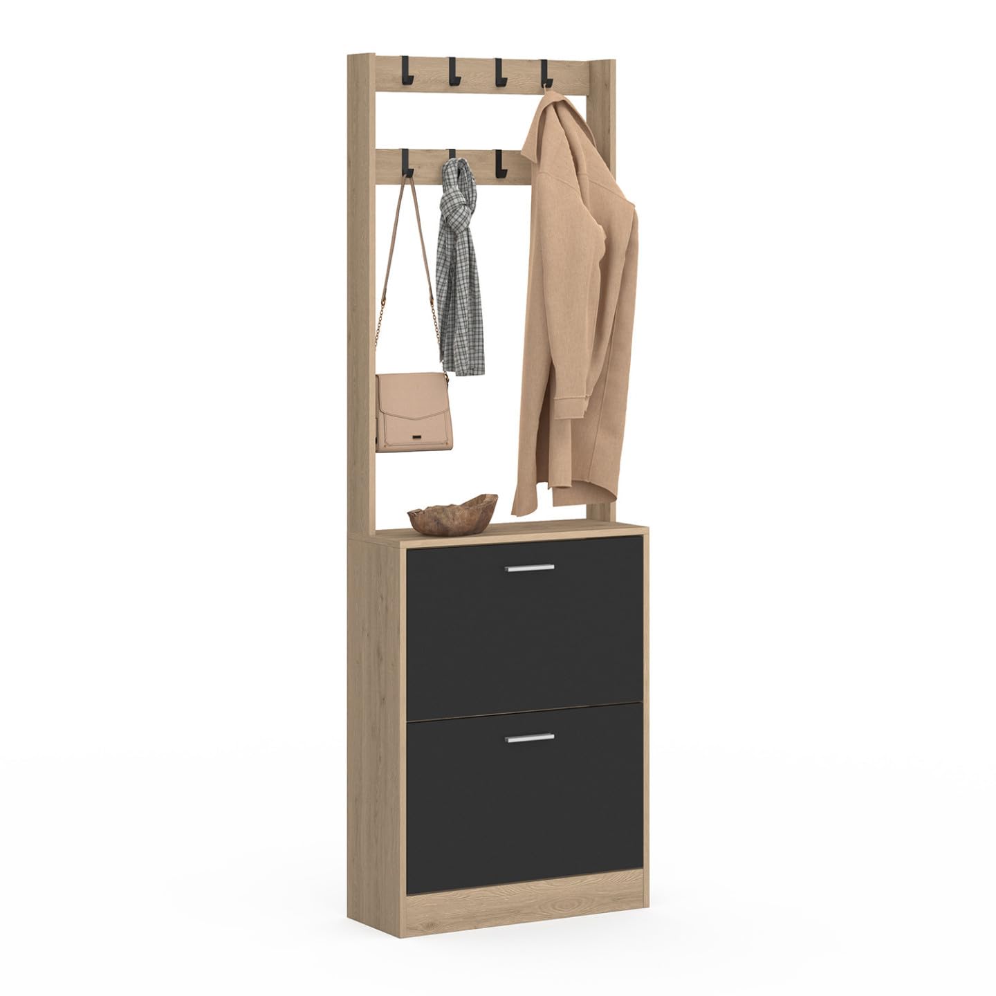 IDMarket - Vestiaire d'entrée KLARK Meuble Chaussures 2 Portes Effet Bois et Noir