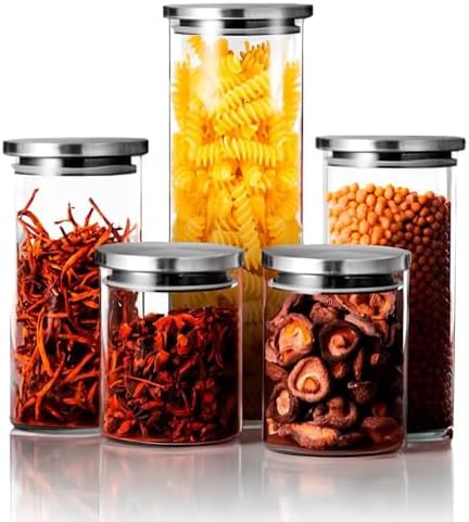 Kit 5 Potes Herméticos Redondo de Vidro Borossilicato com Tampa d...