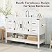 AMERLIFE 48” Farmhouse Bathroom Vanity with Sink, Freestanding Cabinet with 4 Drawers, Double Barn Doors & Open Shelf, Rustic Storage for Master or Family Bathroom, Antique White