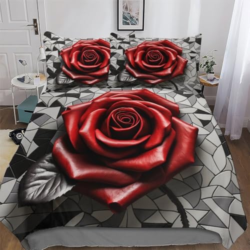 Housse de couette rose parure de lit 3 pièces en microfibre king 220x240cm