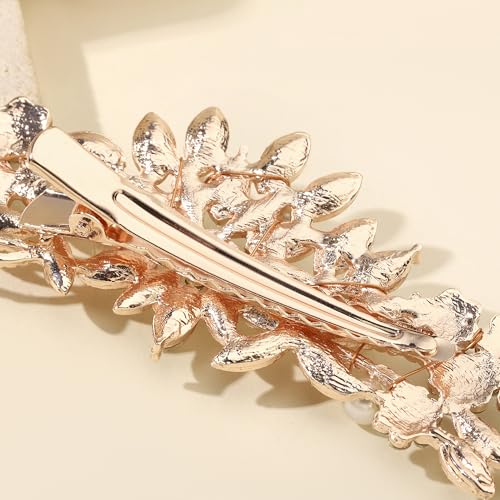 Pinza para cabello con cristales y perlas color dorado rosa miniatura 4