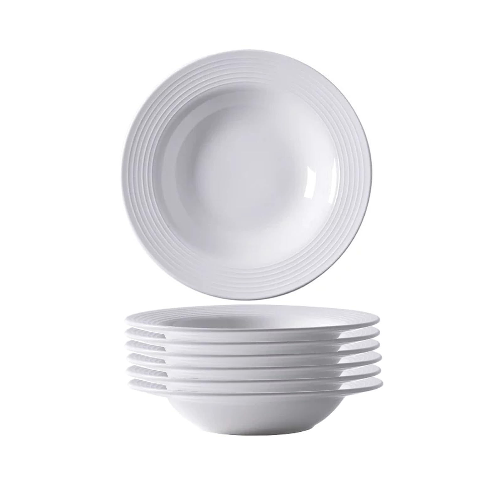 CHPINDAM Pasta Bowls Plates Set of 6, 8.5inch Ceramic Plates tableware,Salad,Shallow Soup for Pasta, Soup, Microwave & Dishwasher Safe (6)